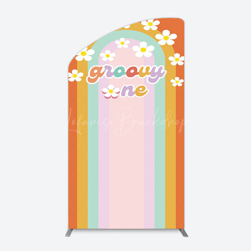 Lofaris Colorful Rainbow White Daisy Groovy One Arch Backdrop