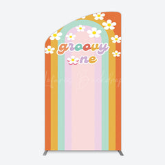 Lofaris Colorful Rainbow White Daisy Groovy One Arch Backdrop