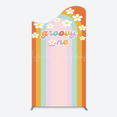 Lofaris Colorful Rainbow White Daisy Groovy One Arch Backdrop
