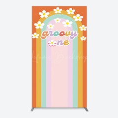 Lofaris Colorful Rainbow White Daisy Groovy One Arch Backdrop