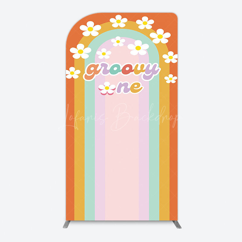 Lofaris Colorful Rainbow White Daisy Groovy One Arch Backdrop