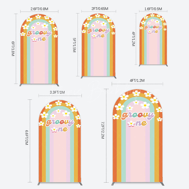 Lofaris Colorful Rainbow White Daisy Groovy One Arch Backdrop