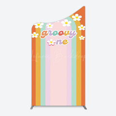Lofaris Colorful Rainbow White Daisy Groovy One Arch Backdrop