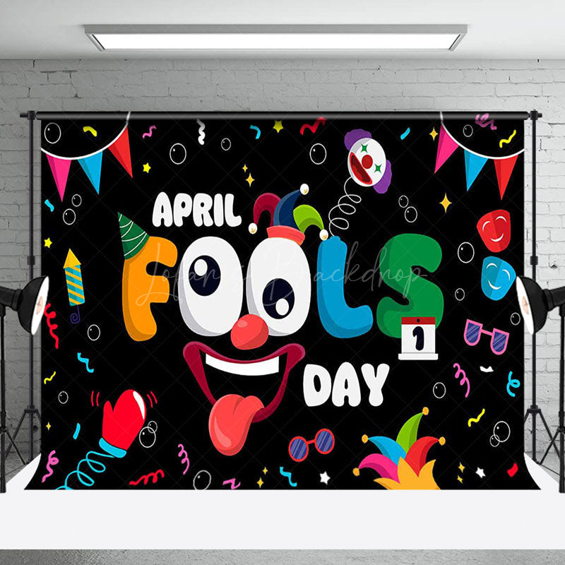 Lofaris Colorful Ribbons Black April Fools Day Backdrop