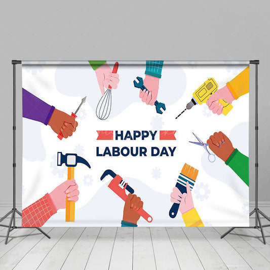 Lofaris Colorful Sleeve Tools Happy Labour Day Backdrop