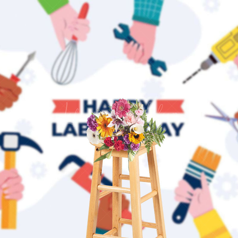 Lofaris Colorful Sleeve Tools Happy Labour Day Backdrop