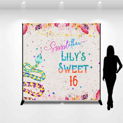 Lofaris Colorful Snake Floral Sweet 16 Custom Name Backdrop