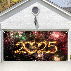 Lofaris Colorful Sparks 2025 New Year Garage Door Banner