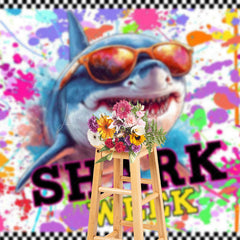 Lofaris Colorful Splashing Graffiti Shark Week Party Backdrop