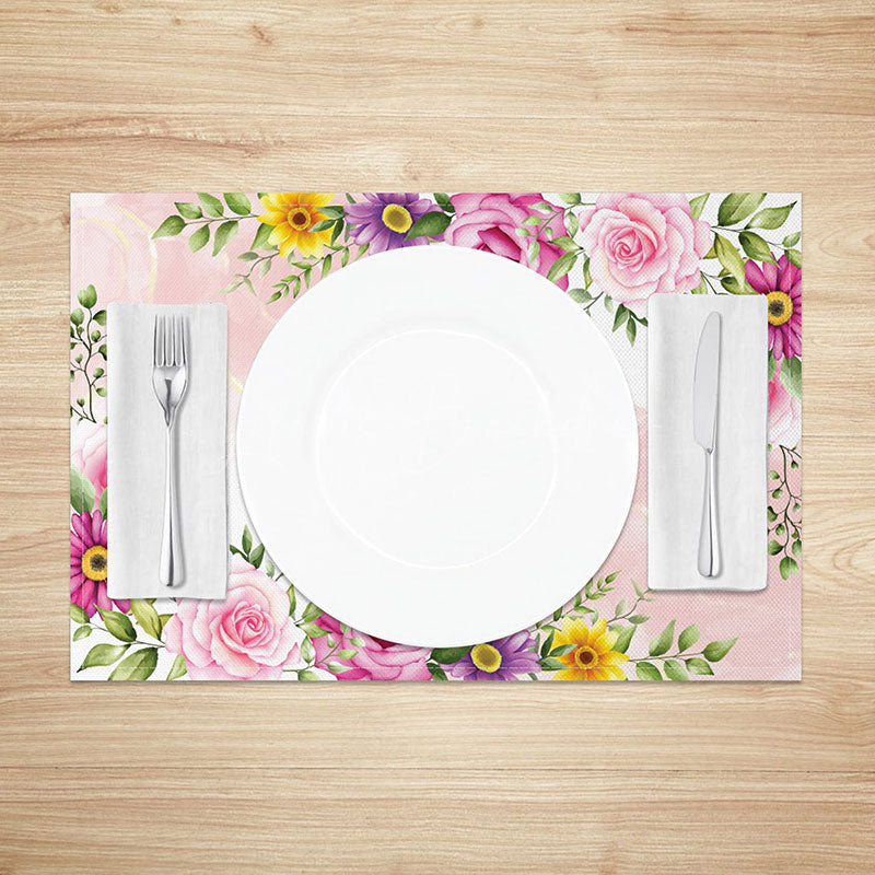 Lofaris Colorful Spring Floral Placemats Set of 4 with Botanical Leaf Print for Easter and Garden Party