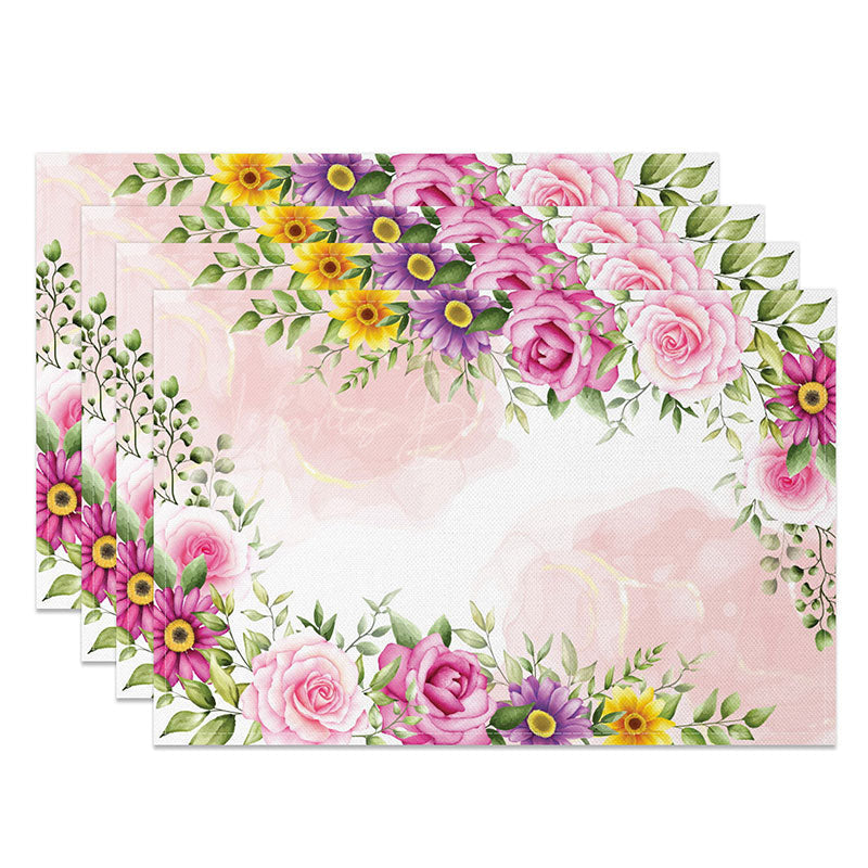 Lofaris Colorful Spring Floral Placemats Set of 4 with Botanical Leaf Print for Easter and Garden Party