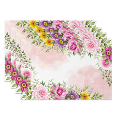 Lofaris Colorful Spring Floral Placemats Set of 4 with Botanical Leaf Print for Easter and Garden Party
