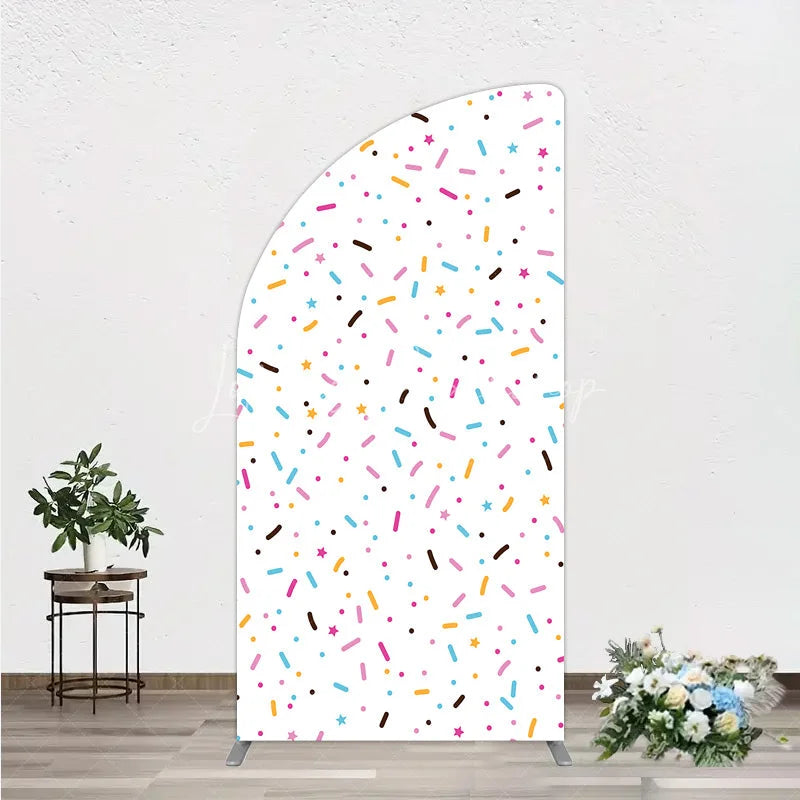 Lofaris Colorful Sprinkles Half Moon Arch Backdrop White Confetti Donut Sweet Party Decor