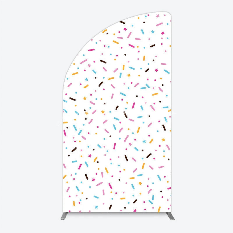 Lofaris Colorful Sprinkles Half Moon Arch Backdrop White Confetti Donut Sweet Party Decor