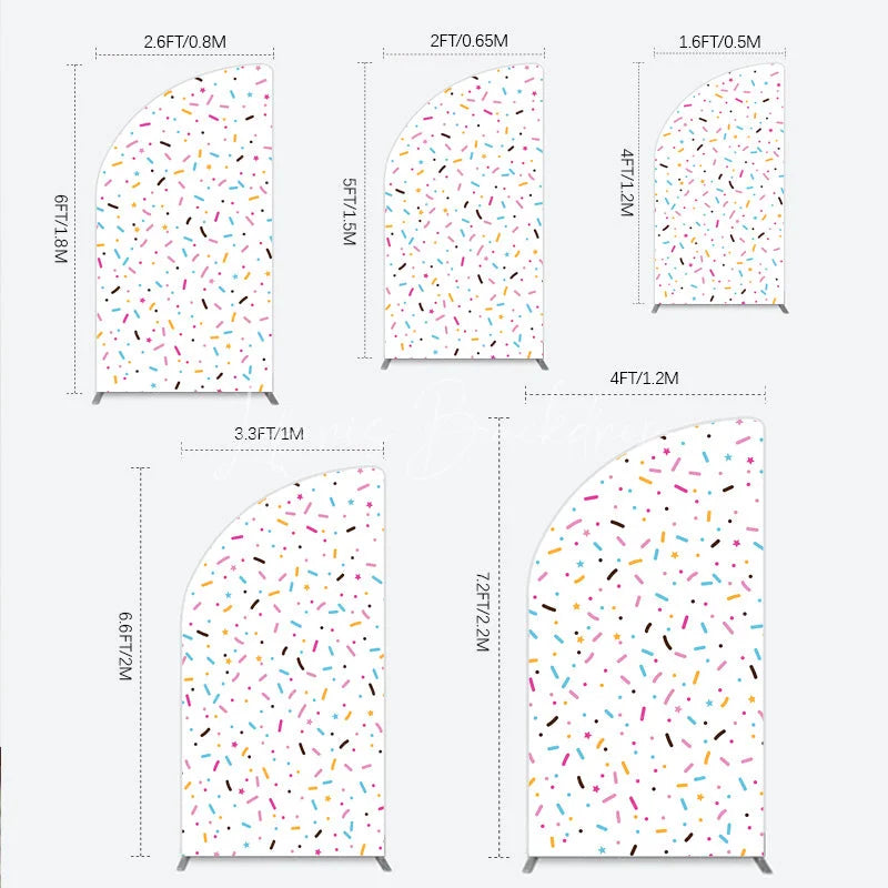 Lofaris Colorful Sprinkles Half Moon Arch Backdrop White Confetti Donut Sweet Party Decor