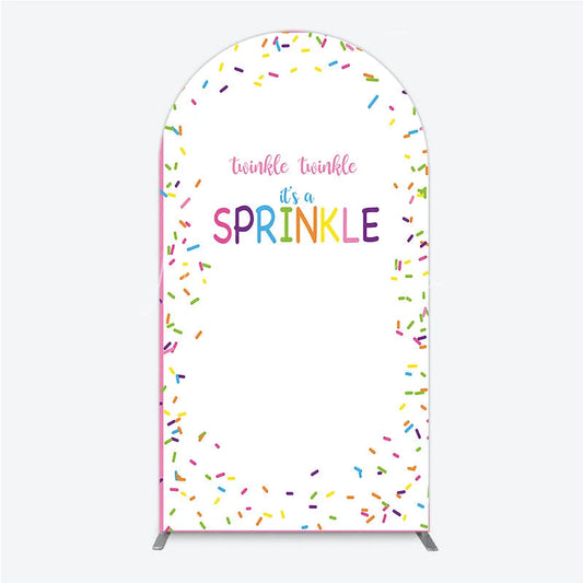 Lofaris Colorful Sprinkles Round Top Arch Backdrop with Twinkle It’s a Sprinkle Text Pink Baby Shower Party Decor