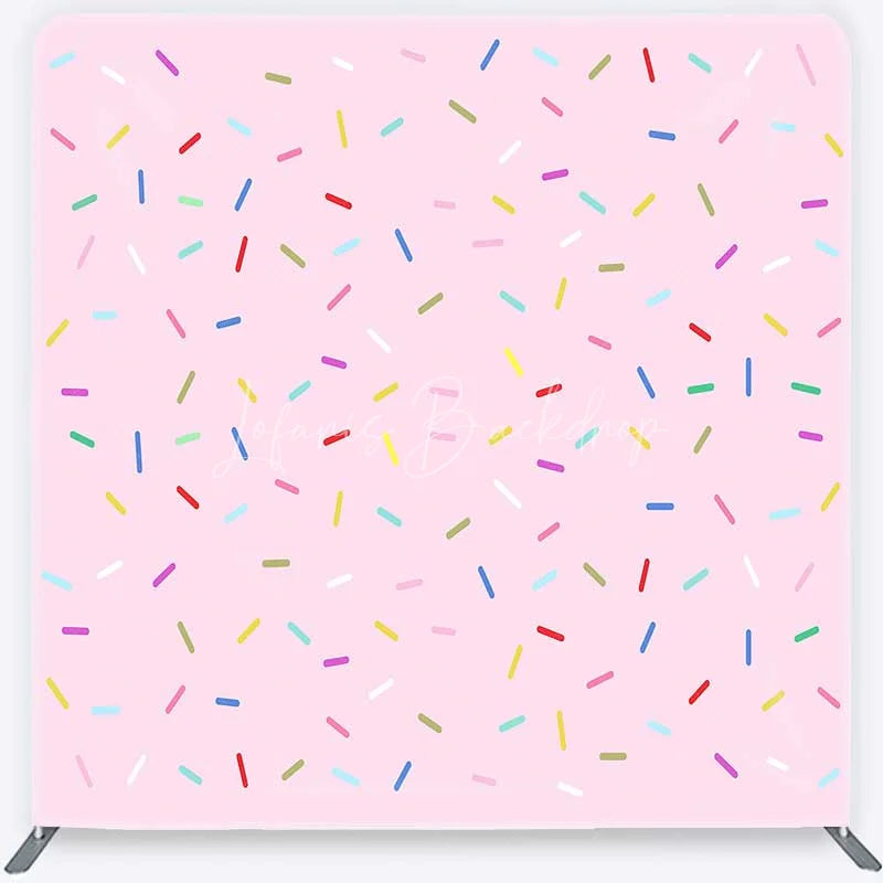 Lofaris Colorful Sprinkles Tension Fabric Backdrop Pink Sweet One Birthday and Cake Smash Party Decoration