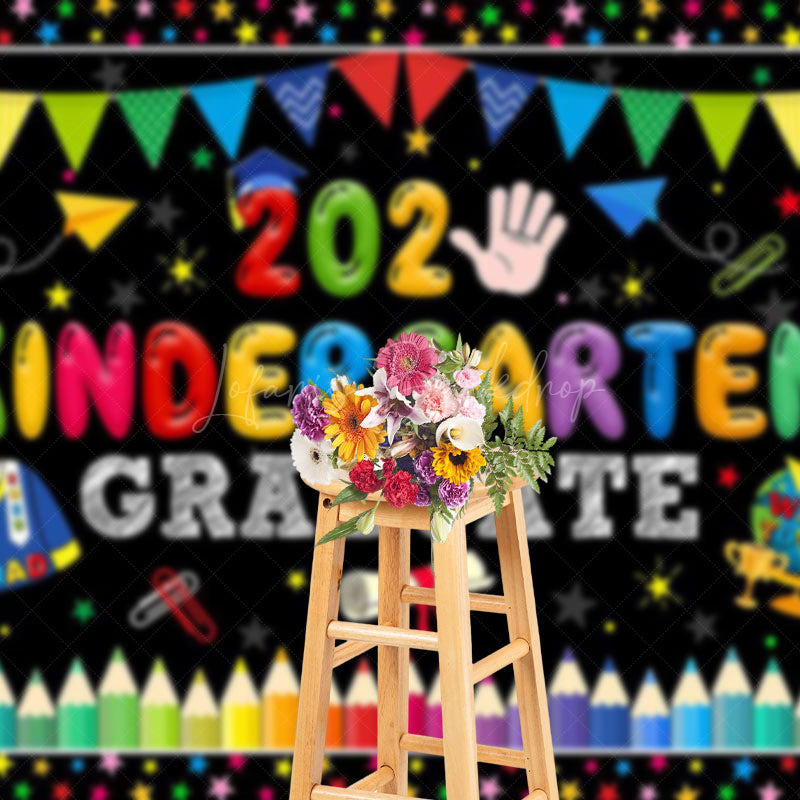 Lofaris Colorful Stars Flags 2025 Kindergarten Grad Backdrop