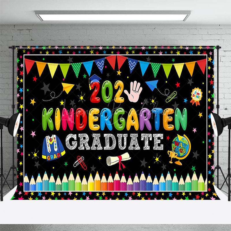 Lofaris Colorful Stars Flags 2025 Kindergarten Grad Backdrop