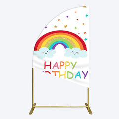 Lofaris Colorful Stars Rainbow Cloud Birthday Half Moon Arch Backdrop