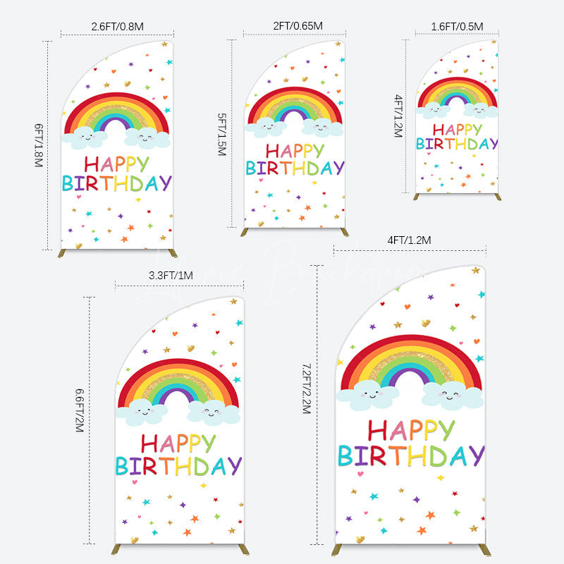 Lofaris Colorful Stars Rainbow Cloud Birthday Half Moon Arch Backdrop