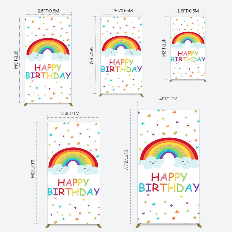 Lofaris Colorful Stars Rainbow Cloud Birthday Rectangle Backdrop