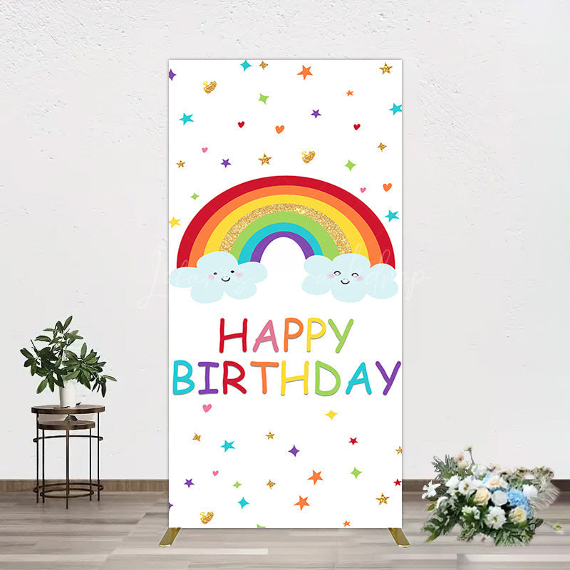 Lofaris Colorful Stars Rainbow Cloud Birthday Rectangle Backdrop