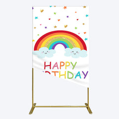 Lofaris Colorful Stars Rainbow Cloud Birthday Rectangle Backdrop