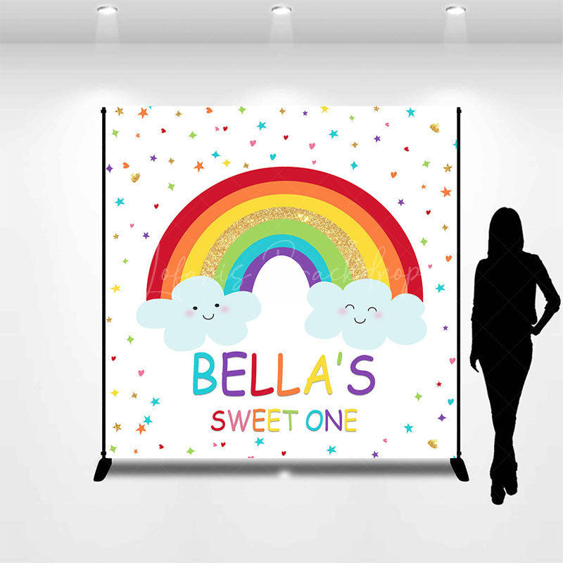 Lofaris Colorful Stars Rainbow Sweet One Custom Name Backdrop