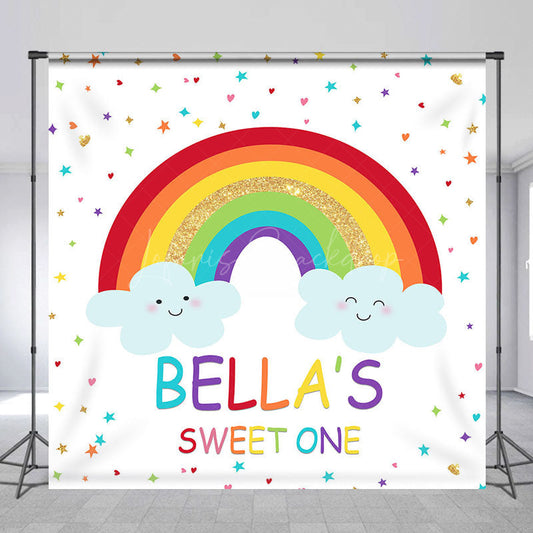Lofaris Colorful Stars Rainbow Sweet One Custom Name Backdrop