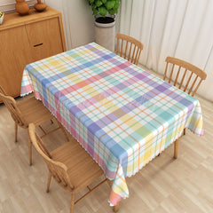 Lofaris Colorful Stripe and Checkered Rectangle Tablecloth for Fun Vibrant Birthday Party Decorations