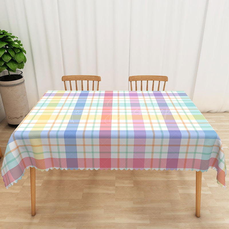Lofaris Colorful Stripe and Checkered Rectangle Tablecloth for Fun Vibrant Birthday Party Decorations