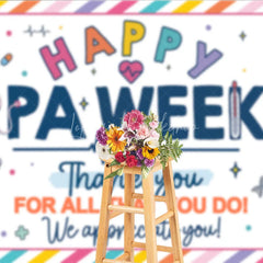 Lofaris Colorful Striped Happy PA Week Thank You Holiday Backdrop Featuring Medical Appreciation Elements