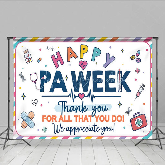 Lofaris Colorful Striped Happy PA Week Thank You Holiday Backdrop Featuring Medical Appreciation Elements