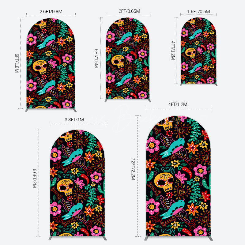 Lofaris Colorful Sugar Skulls Day Of The Dead Arch Backdrop