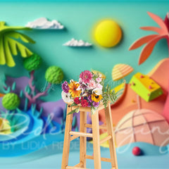 Lofaris Colorful Summer Fun Beach Cake Smash Photo Backdrop