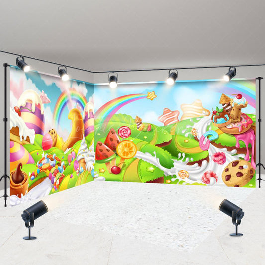 Lofaris Colorful Sunny Candyland Birthday Room Set Backdrop