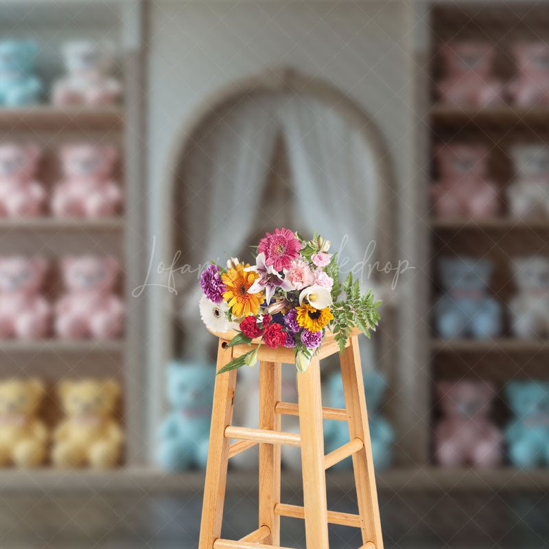 Lofaris Colorful Teddy Bear Arch Window Cake Smash Backdrop