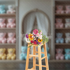 Lofaris Colorful Teddy Bear Arch Window Cake Smash Backdrop