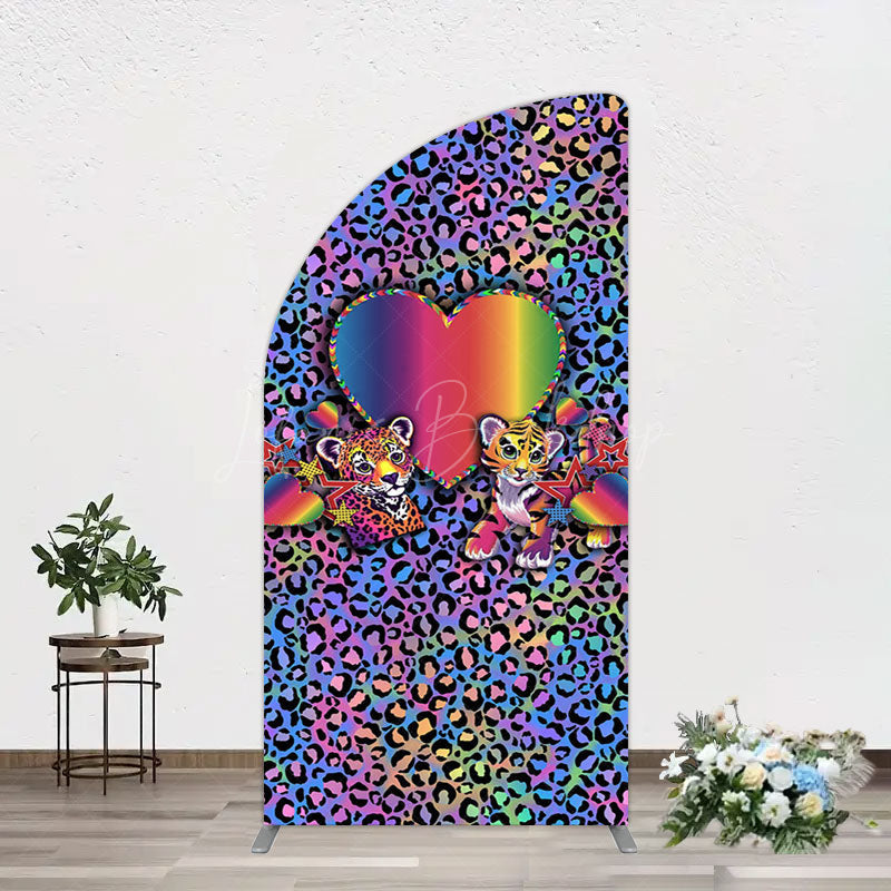Lofaris Colorful Tiger Couple Heart Graffiti Half Moon Arch Backdrop