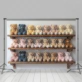 Lofaris Colorful Toy Bears Shelf Cake Smash Photo Backdrop