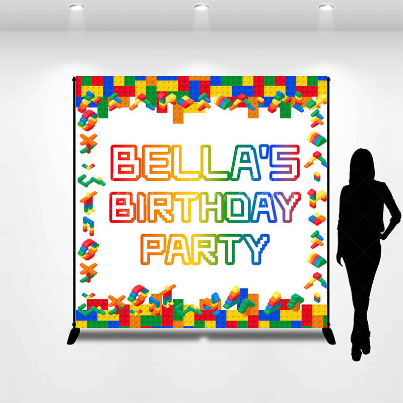 Lofaris Colorful Toy Brick Custom Name Birthday Backdrop
