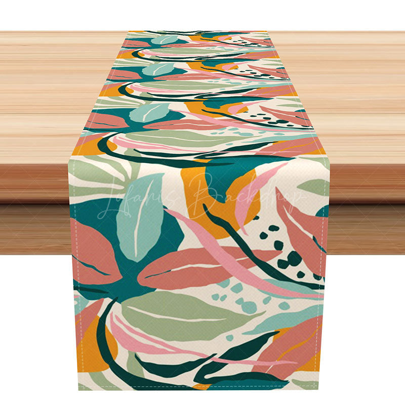 Lofaris Colorful Tropical Table Runner with Abstract Leaf Patterns for Summer Luau Party and Dining Room Decor