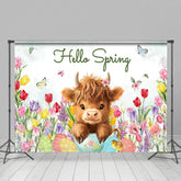 Lofaris Colorful Tulip Cute Cow Hello Spring Easter Backdrop