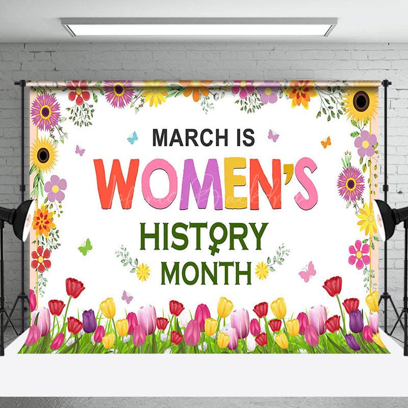 Lofaris Colorful Tulip Floral Womens History Month Backdrop