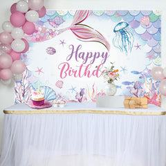 Lofaris Colorful Undersea Mermaid Happy Birthday Backdrop