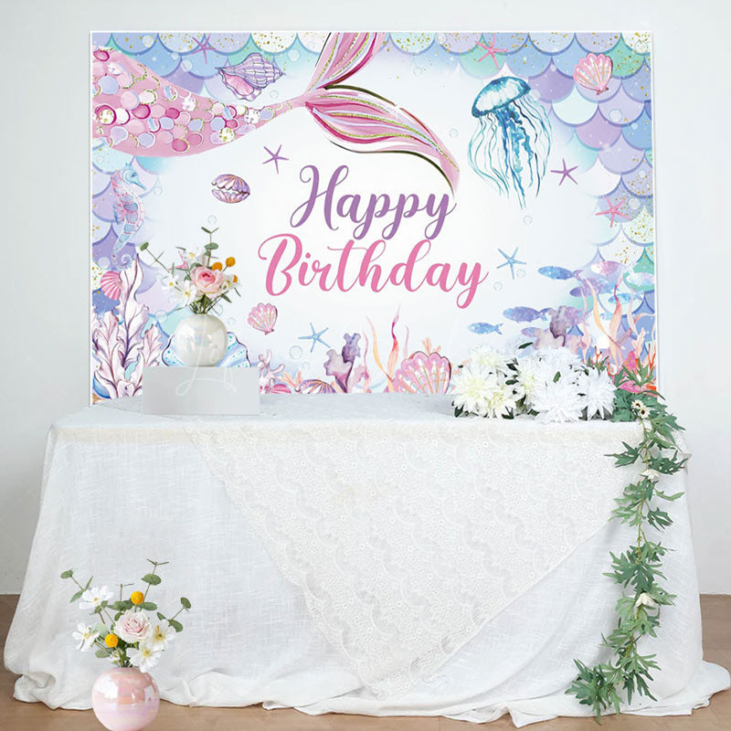 Lofaris Colorful Undersea Mermaid Happy Birthday Backdrop