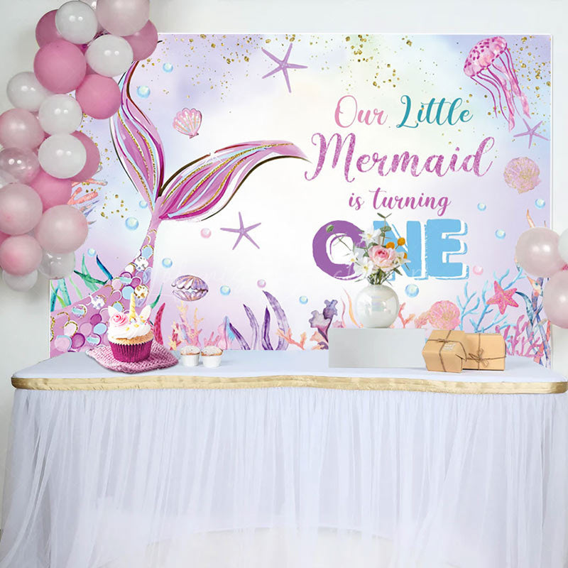 Lofaris Colorful Undersea Scene Mermaid 1st Birthday Backdrop