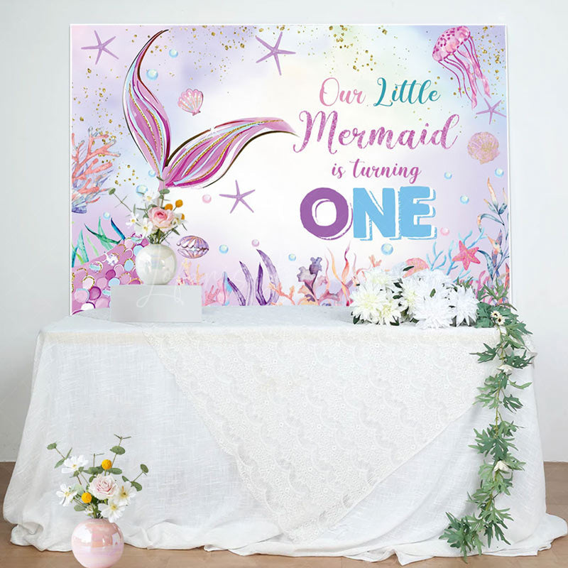 Lofaris Colorful Undersea Scene Mermaid 1st Birthday Backdrop