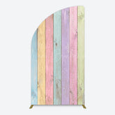 Lofaris Colorful Vintage Wood Grain Easter Half Moon Arch Backdrop